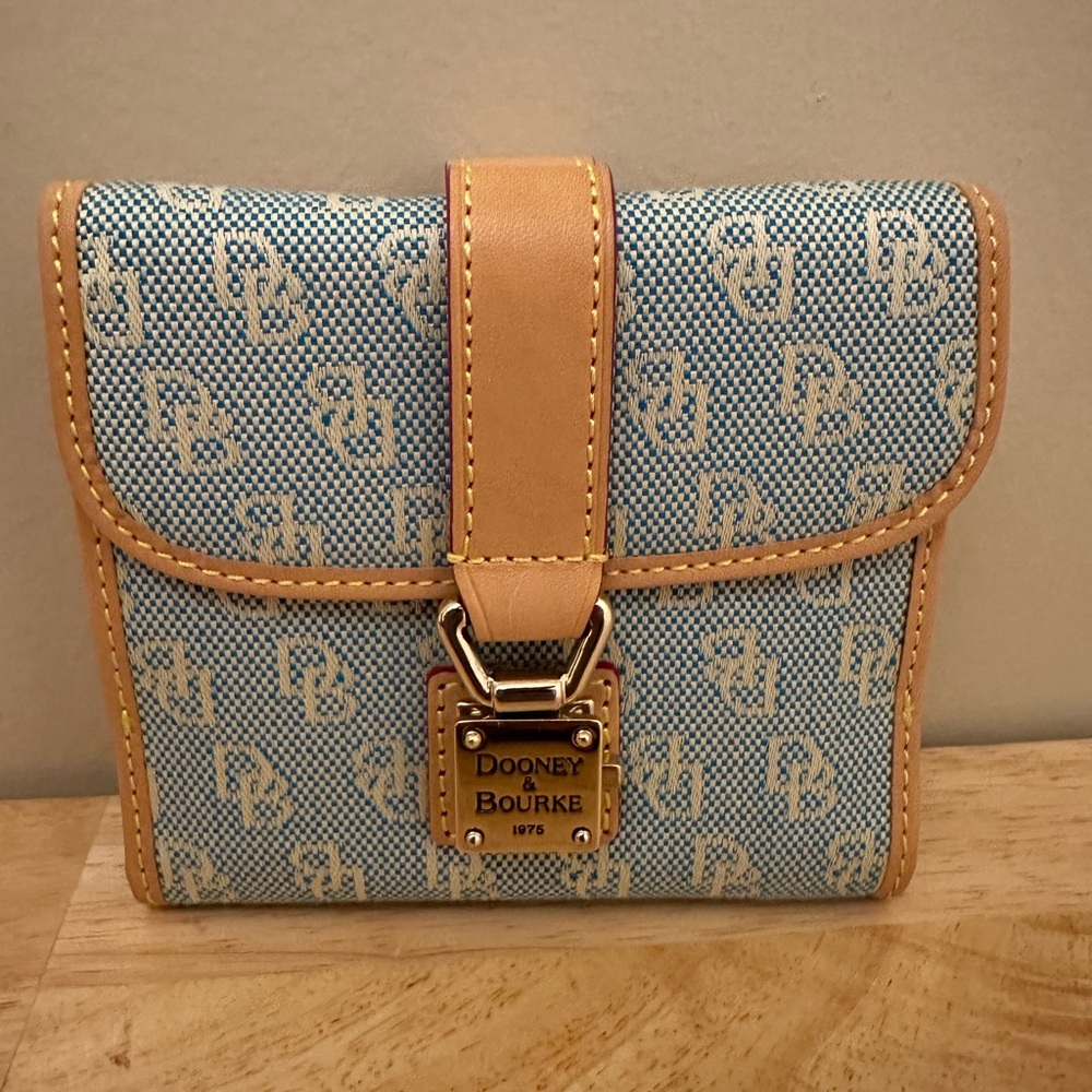 Dooney & Bourke Blue and Tan Signature Wallet